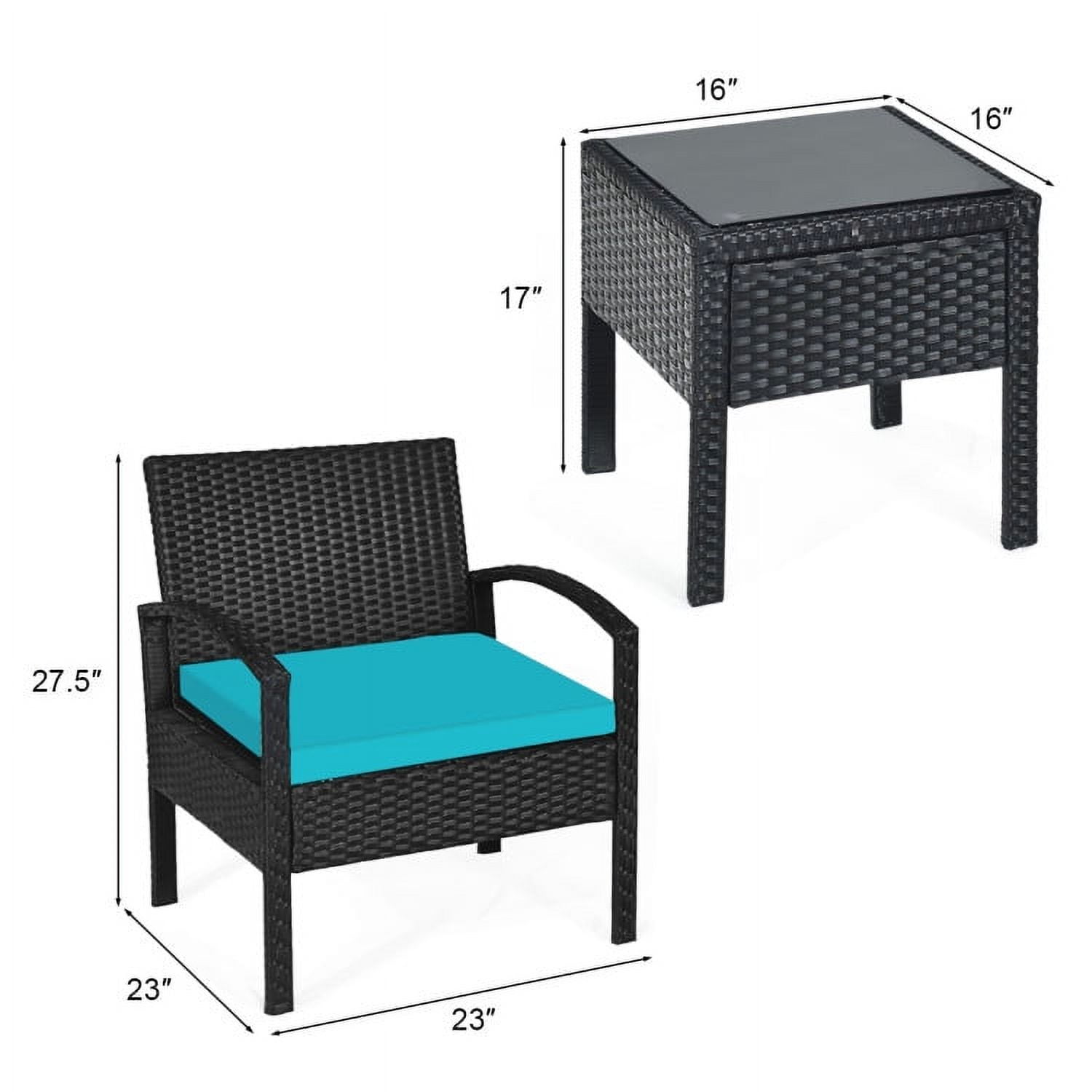 Aimee Lii 3 Pieces Outdoor Rattan Patio Conversation Set, Wicker Patio Furniture Set with Seat Cushions, Turquoise