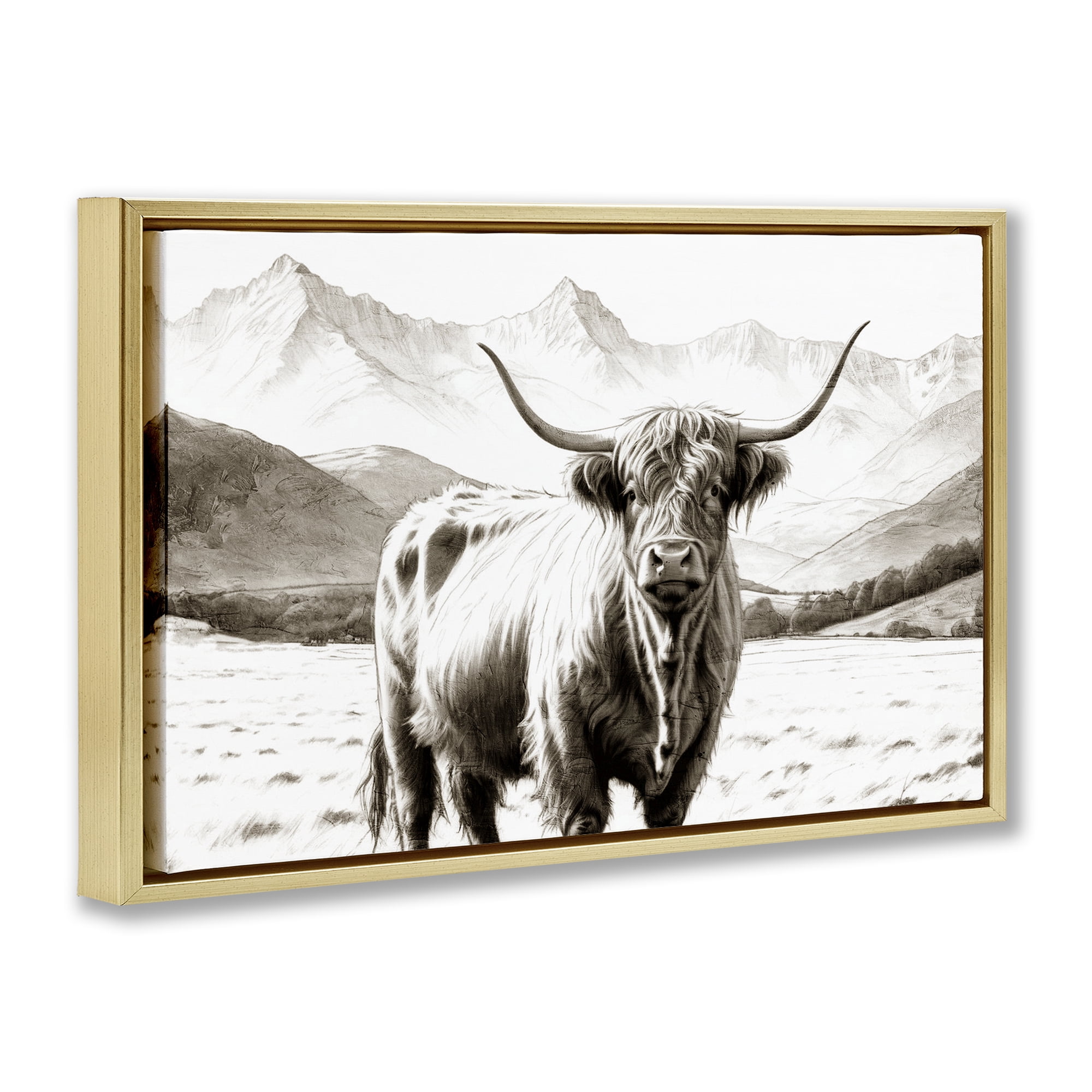 Stupell Industries Highland Sepia Sketch Gold Framed Floater Canvas Wall Art, design by Kim Allen