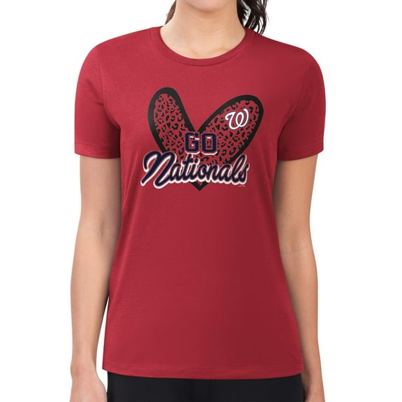 Women's G-III 4Her by Carl Banks Red Washington Nationals Leopard Heart Fitted T-Shirt