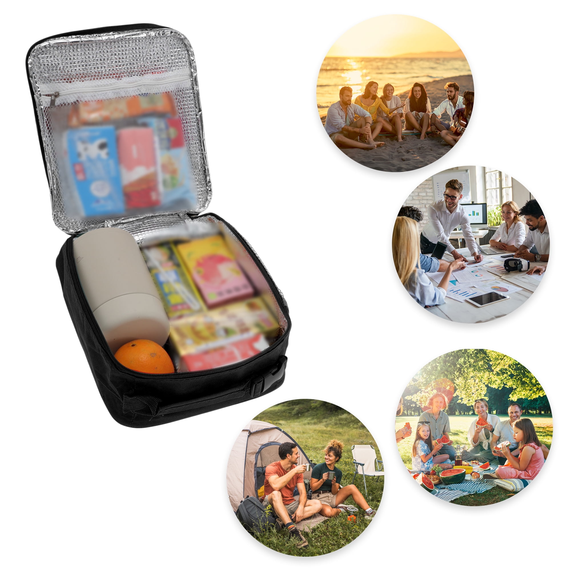 Unique Bargains Reusable Insulated Lunch Box Tote for Work Black 195 oz