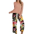 thumbnail image 1 of Conjunto de dos piezas para mujer, estampado de bloques de colores suaves, manga larga, cuello redondo, Tops de otoño, pantalones largos de cintura alta, pantalones, traje informal Wmkox8yi  bvn2026, 1 of 4