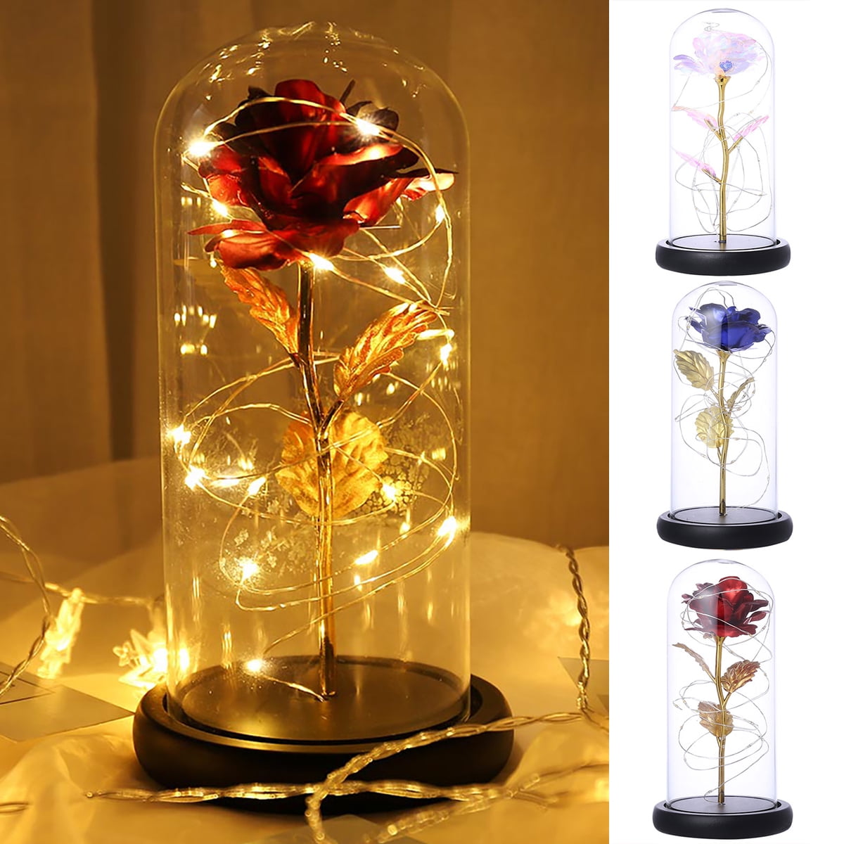 Dainzusyful Gifts For Mom Forever Rose Valentines Rose Gift For Her Gifts  For Women Red Rose Flower In Glass Dome With Valentine's Day Lights