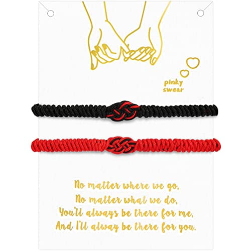 2 Pcs Correspondant Couples Bracelets Relation Bracelets Pulseras Para Parejas Longue Distance Pinky Promesse Petit Ami Petite Amie pour Elle Lui Cadeau de la Saint-Valentin Rouge Noir