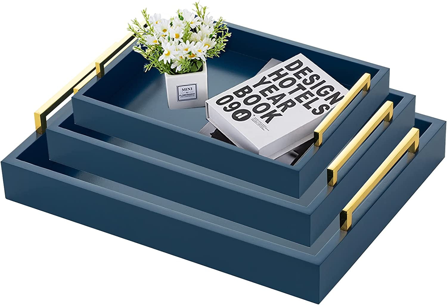 Hanobe Blue Decorative Trays for Coffee Table Large Ottoman Tray for