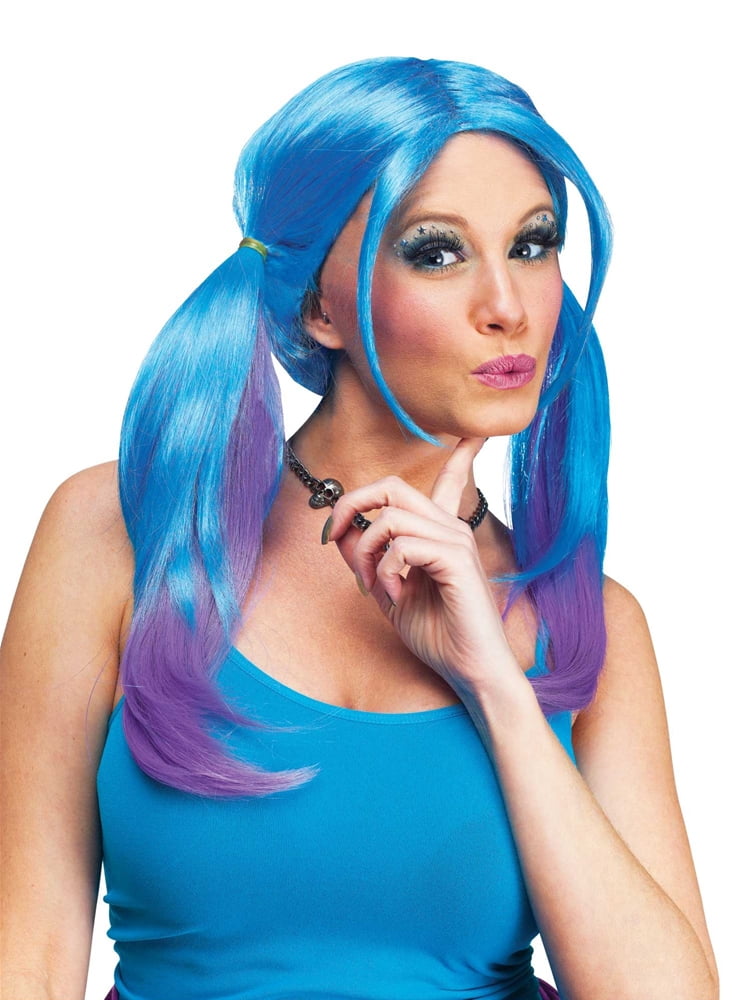 blue pigtail wig