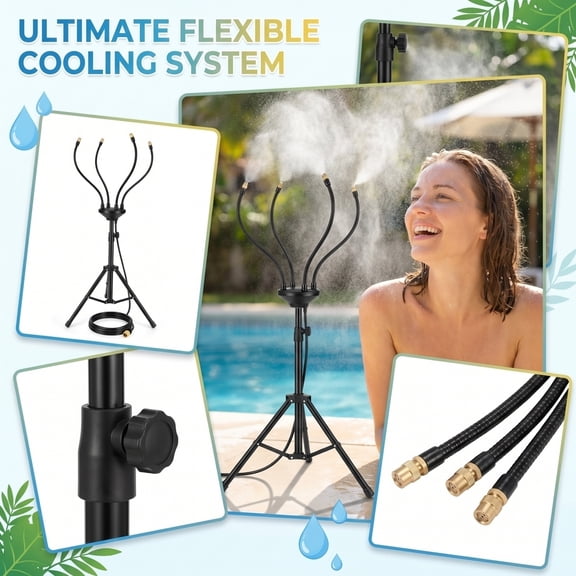 Misting System for Patio Cooling, Standing Low Pressure Mist Stand with Adjustable Nozzle, Universal Outdoor Cooling Sprinkler for Garden Watering IrigationSupplies #191A