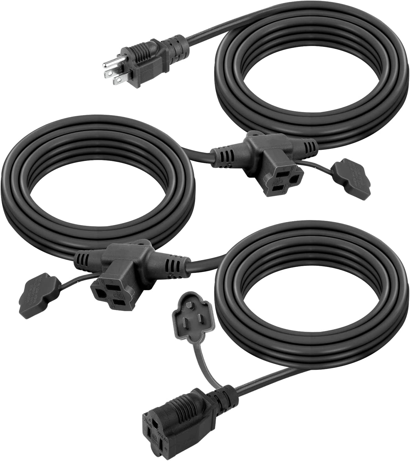 25 FT Outdoor Extension Cord, Evenly Spaced 3 Outlets Plugs, 16/3 SJTW