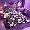 thumbnail image 2 of Homewish Cute Halloween Ghost 7-Piece King Bedding,Leaf Book Drink Print King Bed in a Bag,Dark Purple Pink,Halloween Reversible, 2 of 8