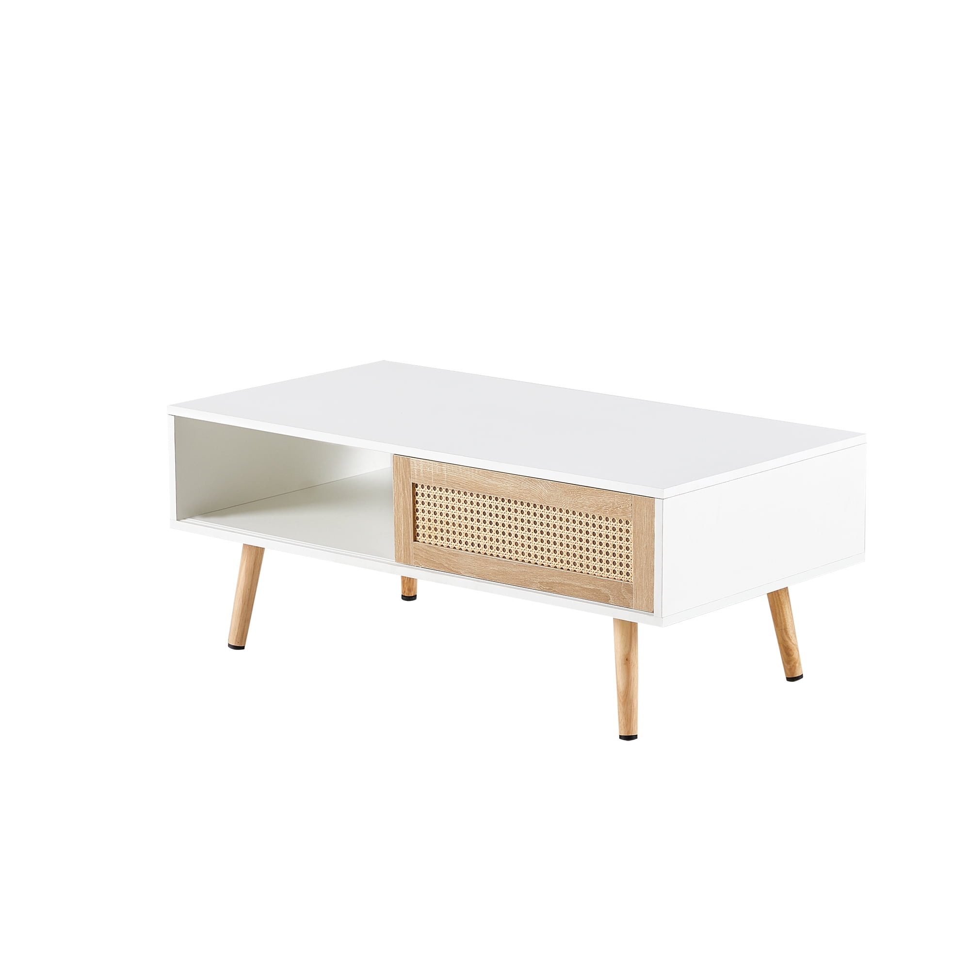 Aukfa Coffee Table with Storage, Modern Sofa Center Table for Living Room Home Office, White