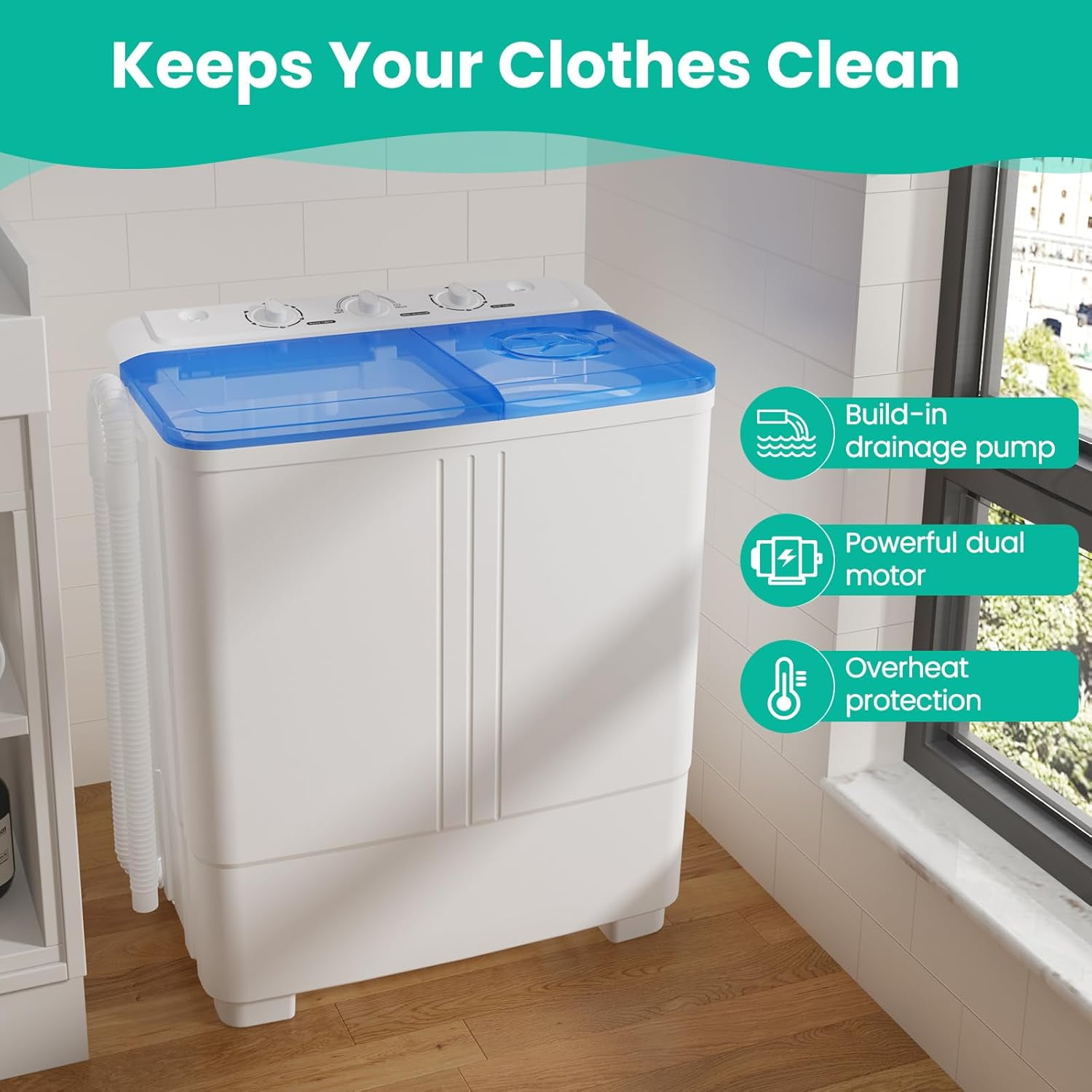 Auertech 20 Lbs Portable Washing Machine, Portable Washer for Apartment with 12 Lbs Washer, 8 Lbs Spinner, Mini Compact Top Load Washing Machine for RV Dorm