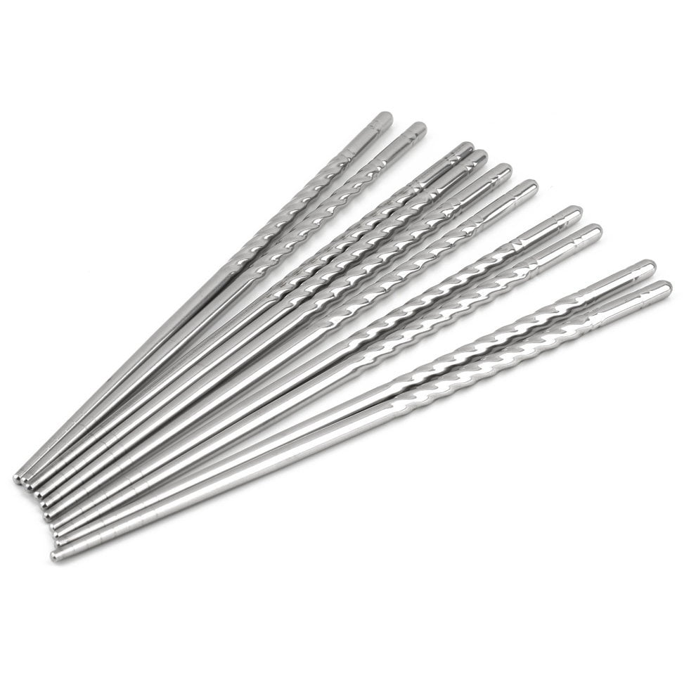 5 Pairs of Stainless Steel Chopsticks Anti-skip Thread Style Durable Silver CS 
