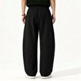 thumbnail image 6 of Atkumj Linen Pants Men with Pockets Fashion Elastic Waist Drawstring Pants Casual Solid Color Straight Leg Men Trousers Pants for Daily Wear L, 6 of 9