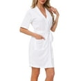 thumbnail image 4 of INSPIRE CHIC Women's Bath Robe Waffle Short Sleeve Wrapping Straps Loungewear Soft Robe with Pocket M White, 4 of 6