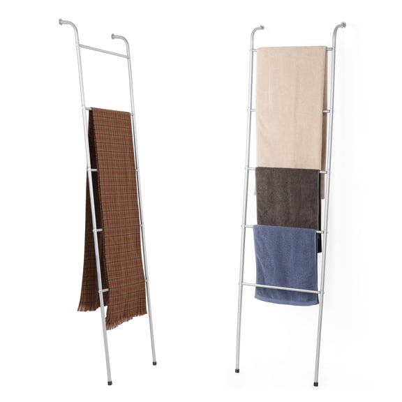 2 pack 5 Tier Silver Leaning Blanket Rack, Towel Ladder for Bathroom, Living Room, Laundry Room