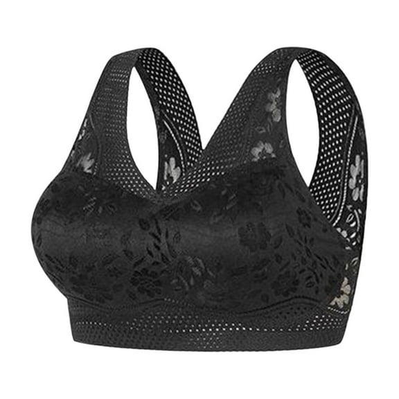 3 Pack Sports Bras Womens Nylon Mesh Wireless Breathable Bra Everyday Support Lace Bras Wide Strap Underwear (XXL, Black,Blue,Pink)