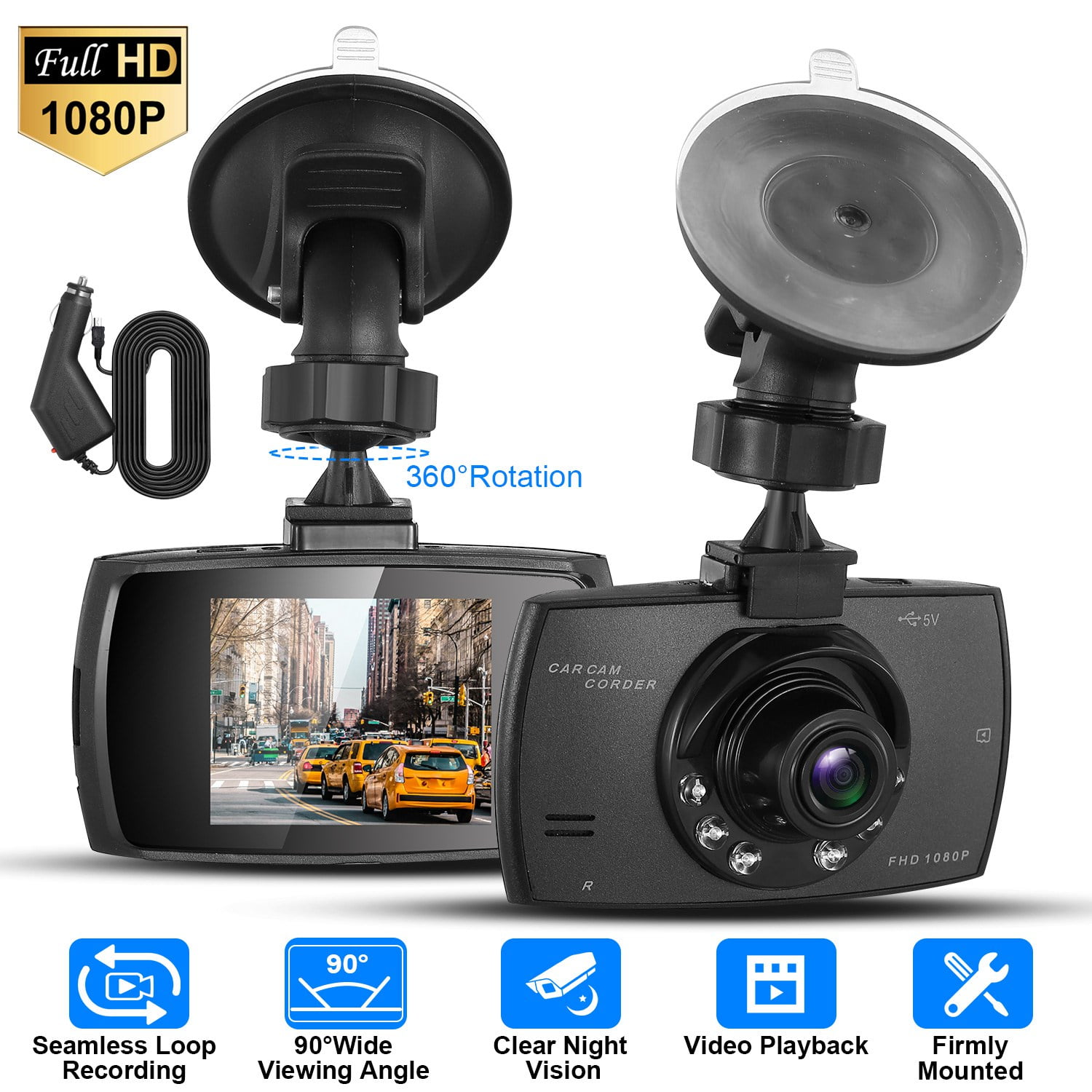 iMountek 1080P Car DVR Camera Dash Cam Camcorder 90° Angle Loop Recording Night Vison Vehicle Driving Recorder