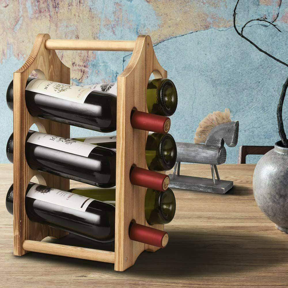 6 Bottles Countertop Wine bottle Racks Storage Rustic Wood Wine Bottle Holder 