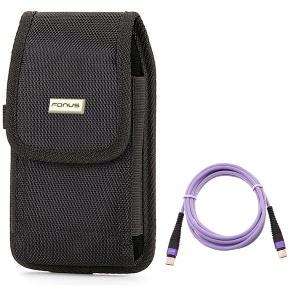 Type-C to USB-C Purple 10ft PD Cable w Rugged Case Belt Clip for Samsung Galaxy A73 5G,A53 5G,A33 5G,A13 5G,A03s Phones - Fast Charger Cord Extra Long Power Wire, Holster Canvas Cover Pouch