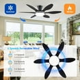 thumbnail image 6 of PHORUS 51" Flush Mount Ceiling Fan with Lights, Quiet DC Motor, Dimmable LED with Side RGB, 6-Blade Low Profile Modern Black Ceiling Fan for Bedroom Living Room, 6 of 9
