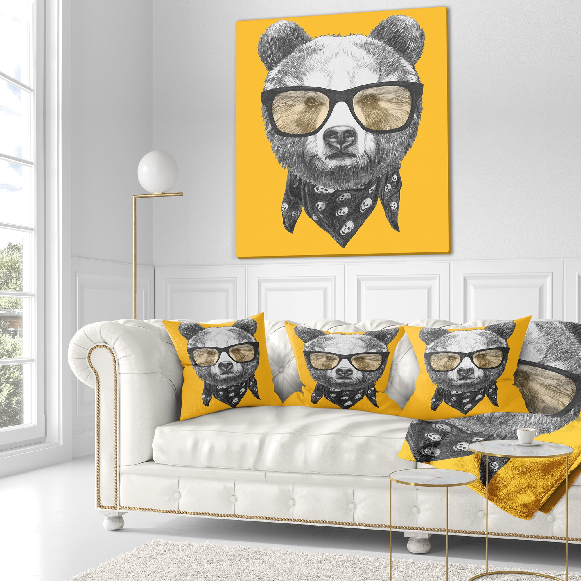 Designart Funny Bear with Formal Glasses - Contemporary Animal Throw Pillow - 16x16