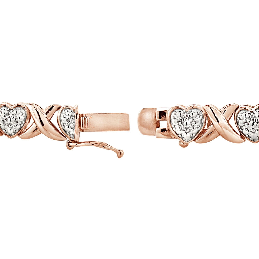 Rose Gold Tone 1.00ct Diamond X & Heart Tennis Bracelet