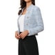 thumbnail image 4 of BLAZER DE TWEED PARA MUJER CHIC INSPIRADOR CON CUELLO ALTO, CORTO Y ABIERTO, TAMAÑO M, AZUL, 4 of 6