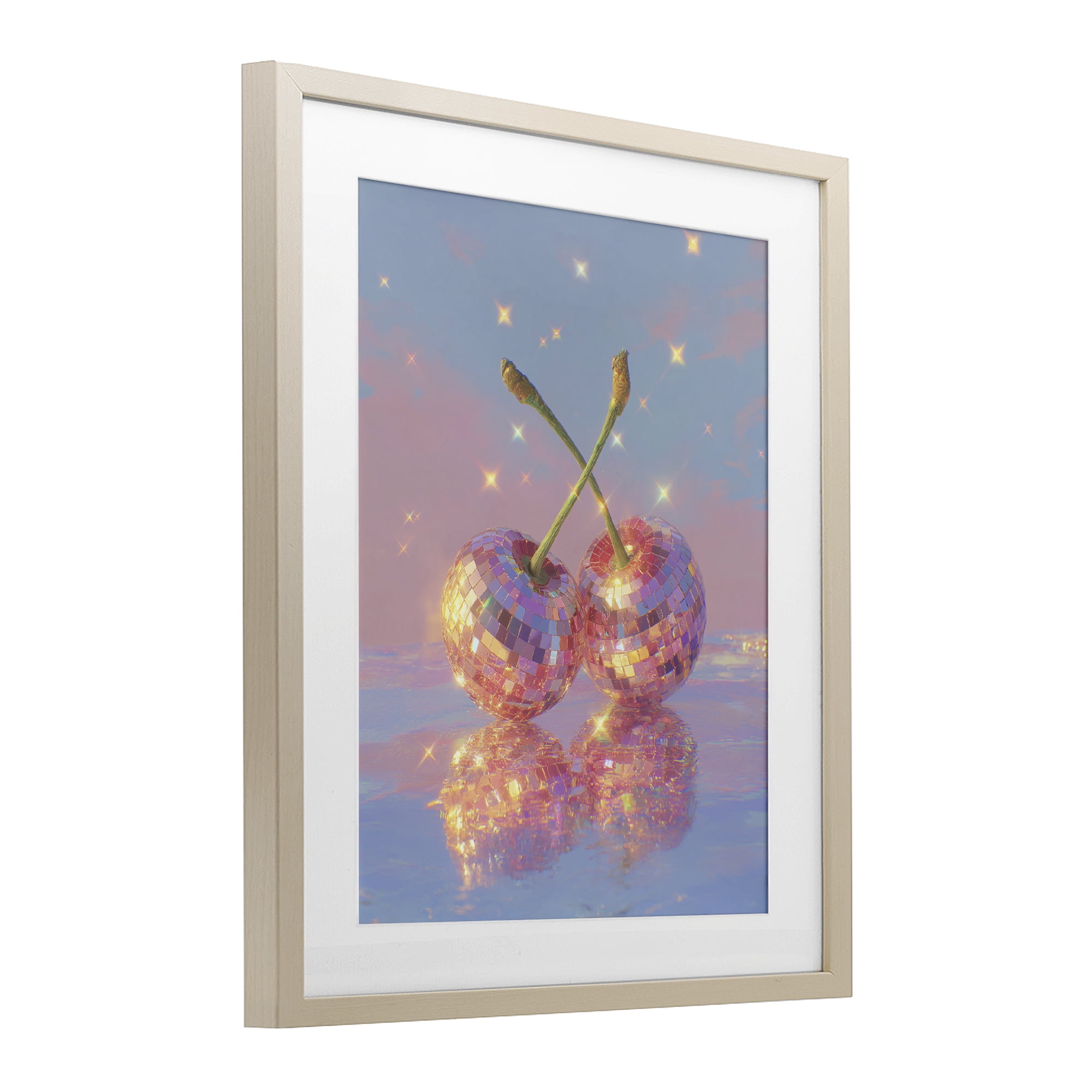 Disco Cherry Reflection Birch Framed Print Under Glass, design by Ziwei Li
