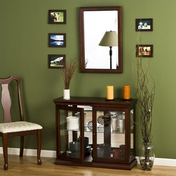 Southern Enterprises Mahogany Curio Console Table with Glass Doors