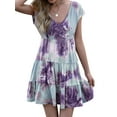 thumbnail image 5 of Uhndy Women's Tie Dye Print V Neck Short Sleeve Ruffle Hem Pleated Mini Dress, Ruffle Pleated Skirt, Women Short Sleeve Mini Dress, Tie Dye Dress S-1-2XL, 5 of 6