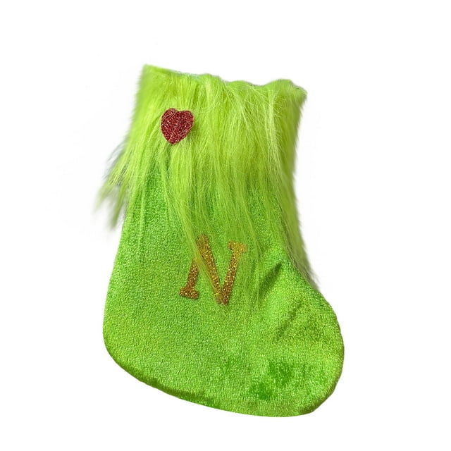N Christmas Stocking Gift Bag Knitted Hosiery Embroidered Letter Kids Candy Holder Holiday Decoration Hanging Ornament Size 7X4.9 Inches Festive Party Favor