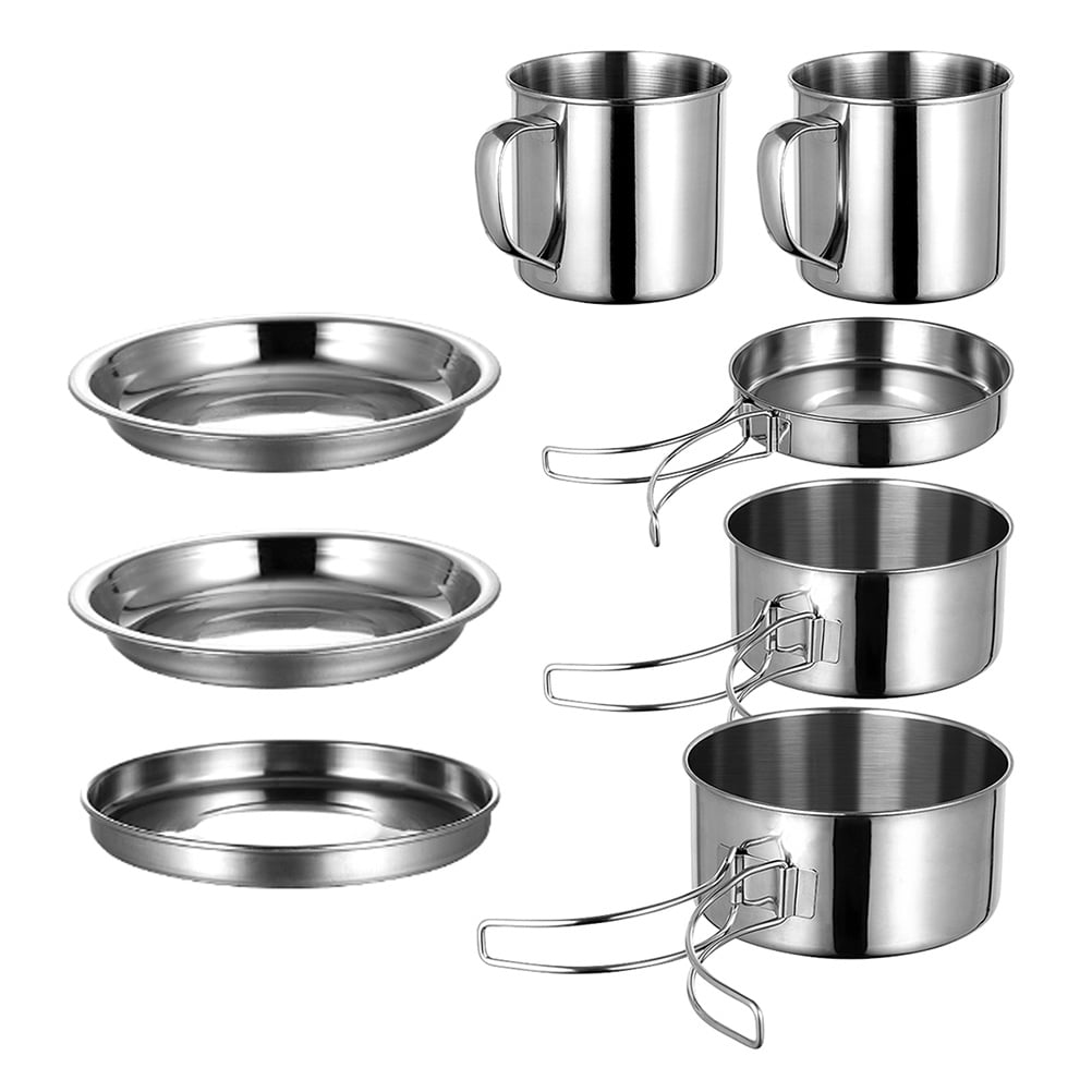 FONDOTIN Stainless Kitchen Utensils Set Cookware Kit Silver Round Portable Equipment 1 Set 10*5.7*2.6in