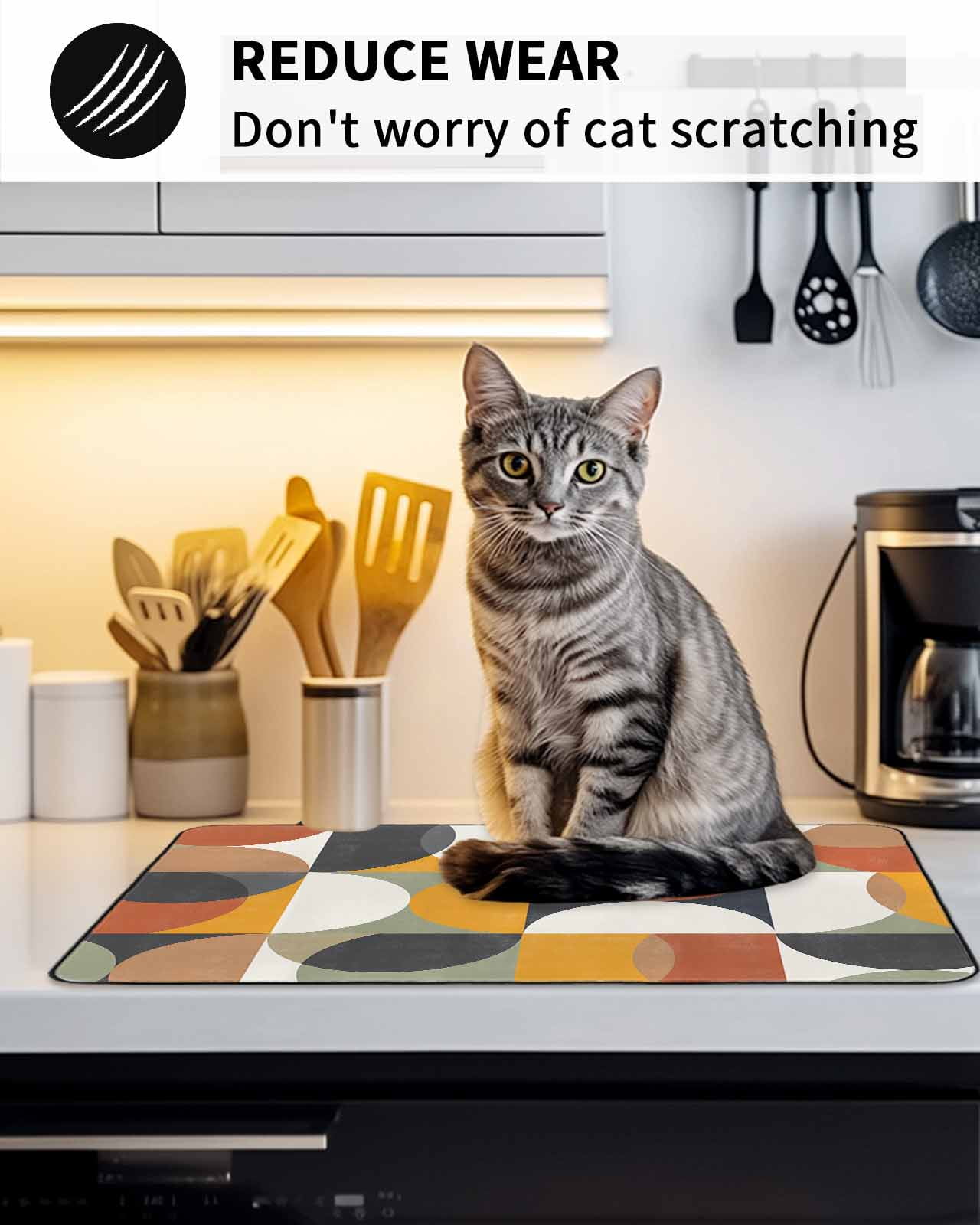 Mid-Century Modern Stove Top Covers for Electric Stove, 28'x20'' Abstract Geometric Semicircle Green Glass Ceramic Stove Cover Foldable Rubber Mat Heat Resistant Cooktop Protector for Kitchen