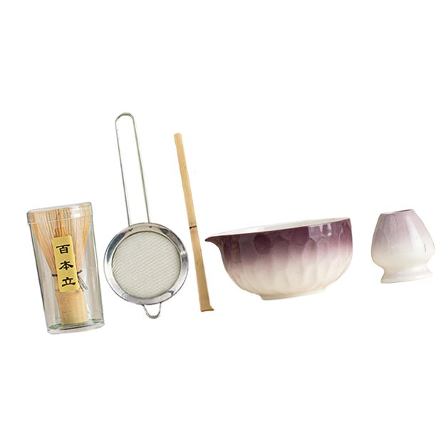 5pcs matcha set matcha bowl con spout hechas a mano Herramientas regalos para amantes del té Utensilios japoneses Ceremonía de té Cerámica Púrpura