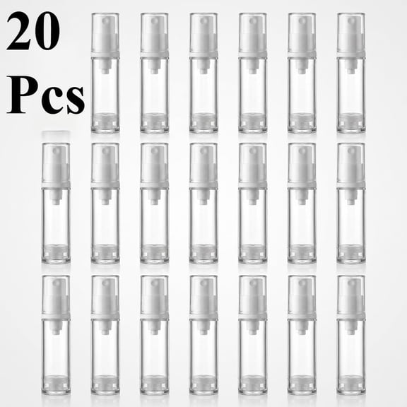 20Pcs 10ml Clear Refillable Airless Pump Bottles, Vacuum Press Cosmetic Containers for Lotion, Essence, Gel & DIY Makeup