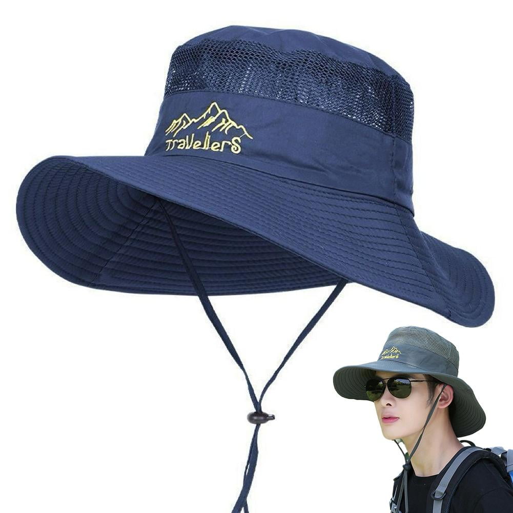 UPF50+ Wide Brim Sun Hat Adjustable Chin Strap Foldable Cotton Linen for Fishing Hiking Travel