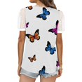 thumbnail image 2 of Gibobby Camiseta con cuello en V para mujer Top manga corta con cuello en V encaje informal con estampado moda para mujer(Blanco,M), 2 of 4