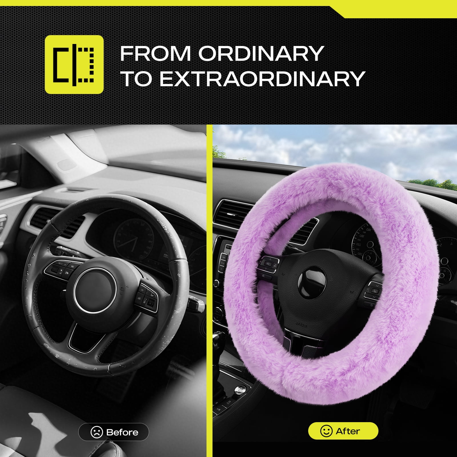 Auto Drive Fuzzy Steering Wheel Cover, Soft Plush Faux Fur Steering Wheel Cover, Cozy Warm Steering Wheel Cover Non-Slip, Universal Fit for Cars SUV Truck, Fits 14.5"–15",Purple