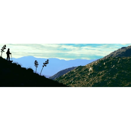 Silhouette of hiker on mountain California Riding And Hiking Trail Anza Borrego Desert State Park Colorado Desert San Diego County California USA Stretched Canvas - Panoramic Images (27 x