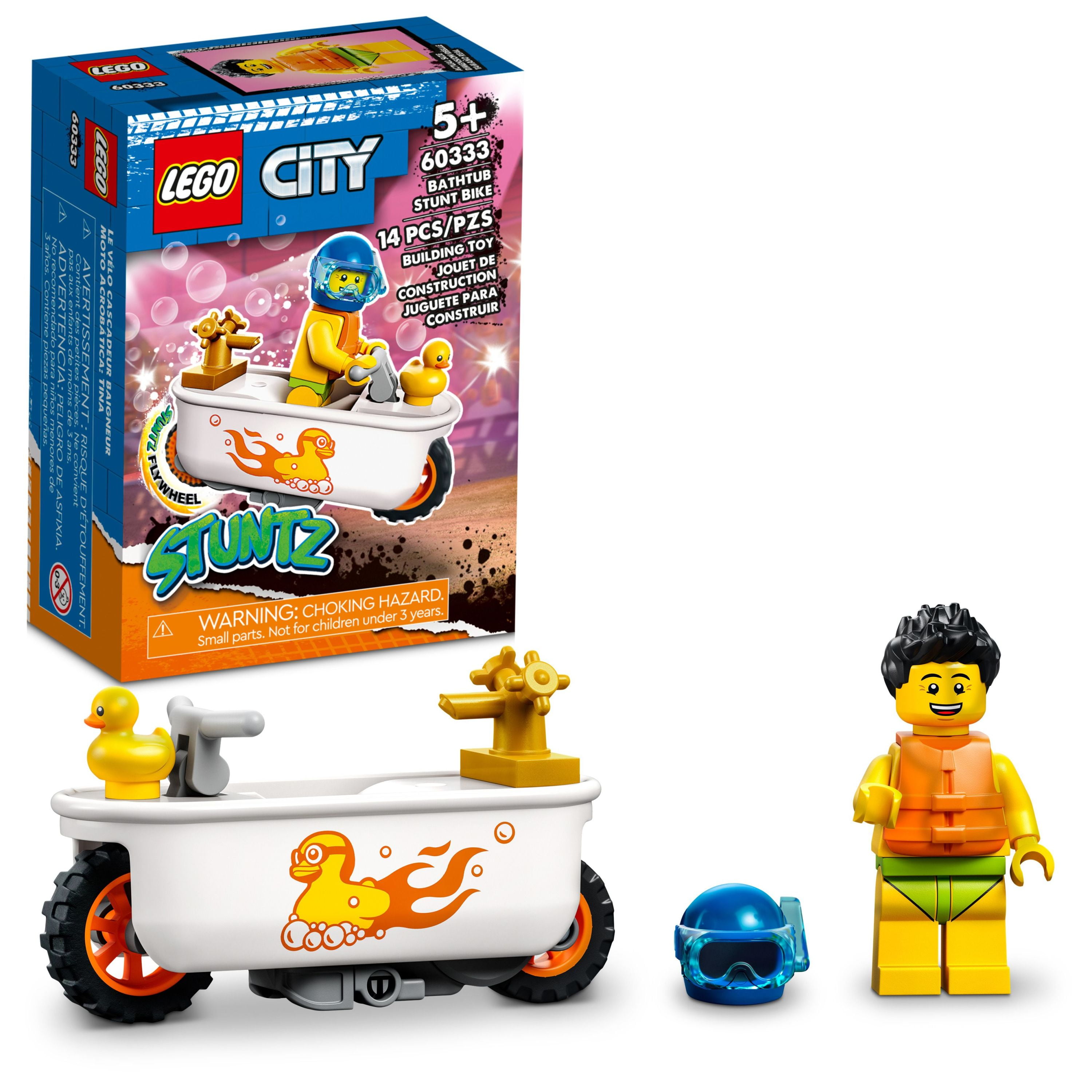 LEGO City Stuntz Bathtub Stunt Bike Set 60333 with Flywheel-Powered Toy motorcycle and Racer Minifigure, Small Gift Idea for Kids Aged 5 Plus