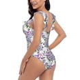 thumbnail image 5 of Yiaed Violets Flowers Print Women's Ruffled One Piece Swimsuit V Neck Swimwear Slimming Monokini for Woman-XX-Large, 5 of 8