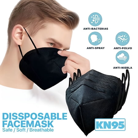 XIRQI 2026 New 10/20/50Pcs Kn95 Face Mask Dental-Protection 5 Layer-Ply Ear Loop for Daily Wear Travel Work Outdoor Black