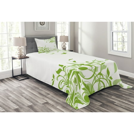 Green Bedspread Set Spring Time Theme With Victorian Artistic