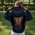 thumbnail image 2 of Essentials Women's Hoodie Backless Mesh Hollow Out Long Sleeve with Pocket Workout Hooded Sweatshirts, 2 of 5