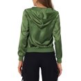 thumbnail image 3 of INSPIRE CHIC Women's Sparkle Holographic Shimmering Metallic Zipper Hood Shiny Bomber Jacket XS Green, 3 of 6