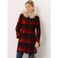 thumbnail image 2 of Abrigo de invierno Allegra K Gabardina larga a cuadros con capucha negro rojo XL, 2 of 7