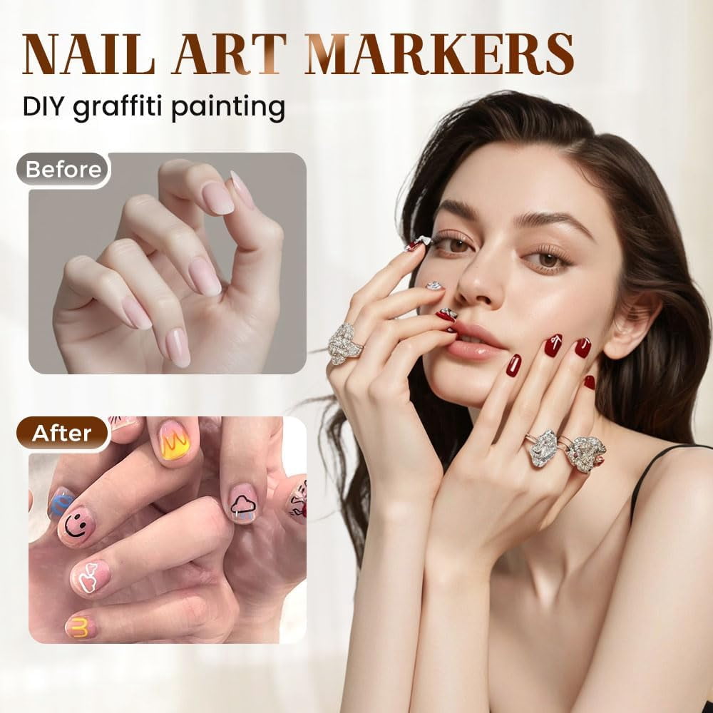 12 Colors Nail Art Marker Pens Set, Nail Markers for Nail Art, Suitable for Nail Art, Nail Painting, And Artistic Decorations; Suitable for Both Children And Adults. (24 Colors)