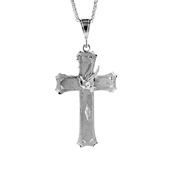 925 Sterling Silver Cross with Dove Charm Pendant 81mm