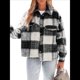 thumbnail image 3 of Chaqueta Informal con Botones para Mujer, Abrigo Corto de Lana Gruesa de Mohair A Cuadros, Parte Superior Gris Oscuro XL, 3 of 8