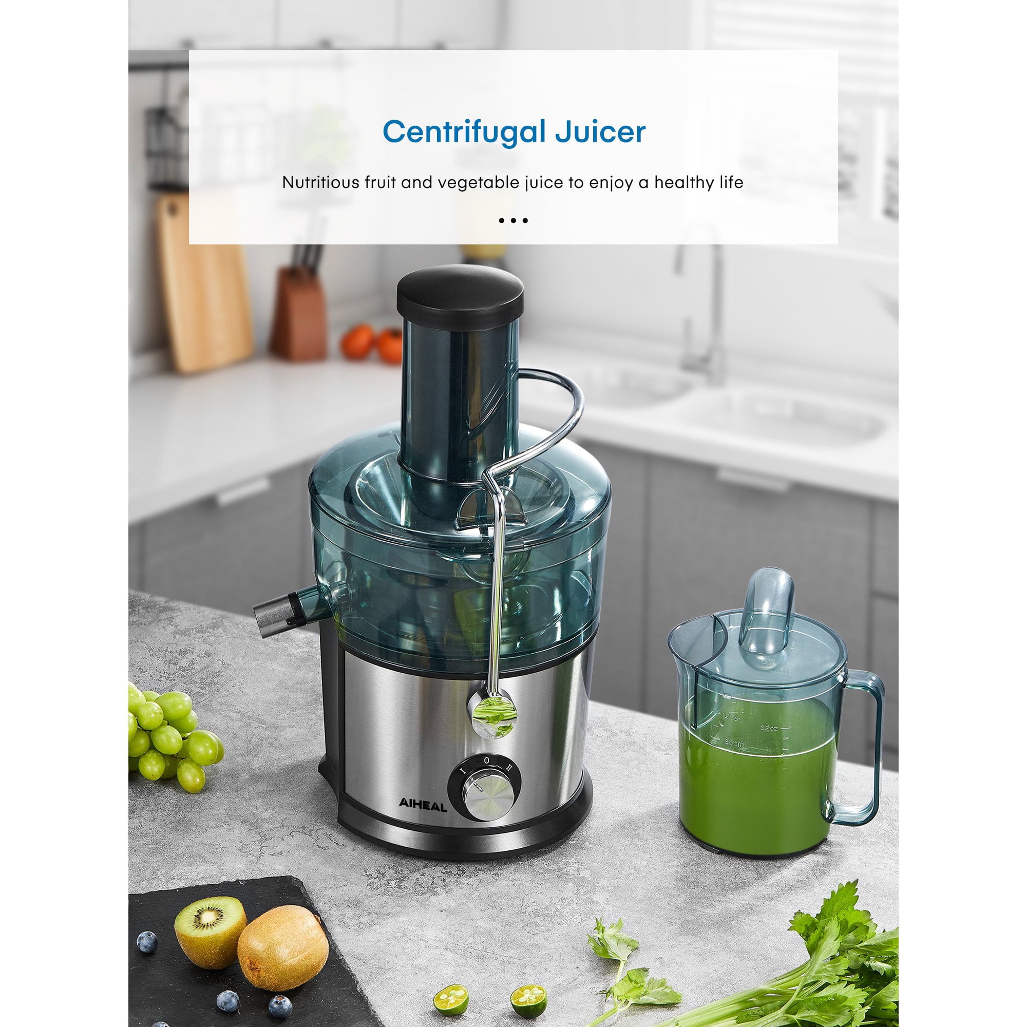 AIHEAL Juicer, Wide Mouth With 800W Juice Extractor, Quiet Motor, Easy to Clean, Silver