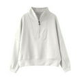 thumbnail image 6 of Hpapadks Sweatshirt for Women Quarter Zip Stand Collar Long Sleeve Solid Casual Loose Fit Tops Hoodies for Women White XXL, 6 of 7